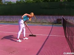 Ginger Head Chrissy Fox Masturbating On A Bench On A Tennis Lawn Porn Videos