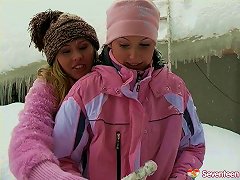 Lesbian Chicks Warming Up By Having Sex Outdoors In The Snow Porn Videos